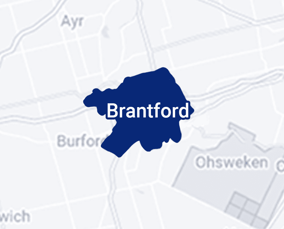 Map highlighting Brantford, Ontario