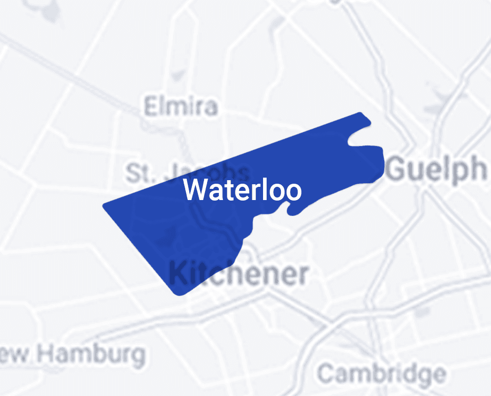 Map highlighting Waterloo, Ontario